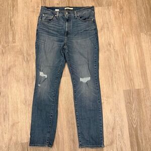 Levis 724 High Rise Straight Jeans Womens Size 33 Distressed Medium Wash Blue